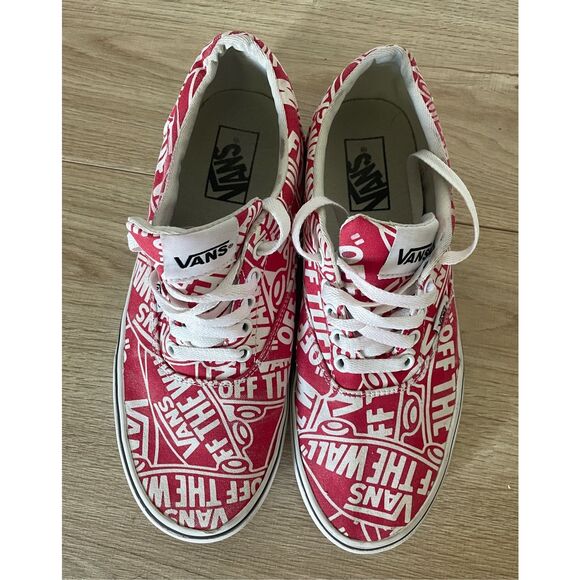 Vans Low Top Sneakers Men 8 Red White Logo Print Streetwear Skate Style Y2K - Picture 3 of 10